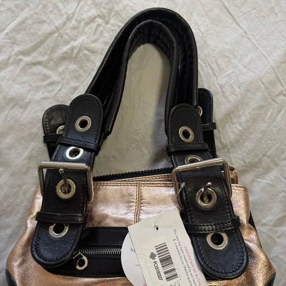 Pheobe Philo Rose Gold Chloe Black/Metallic Leather Double Zip Shoulder Bag - Picture 14 of 15